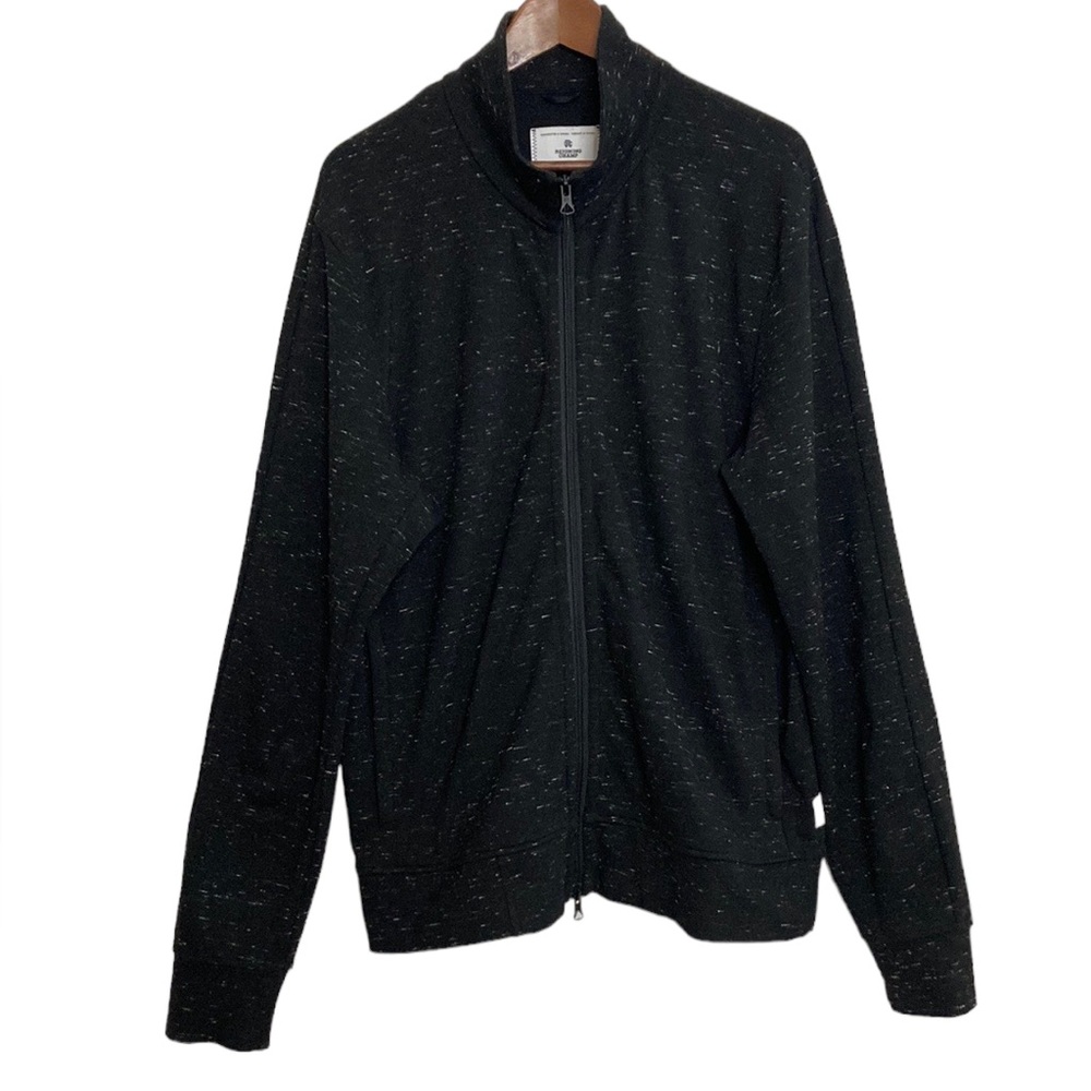 Reigning Champ Sweatshirt Mens Large Black Space Dye Stretch Jersey Wool Zip Up
